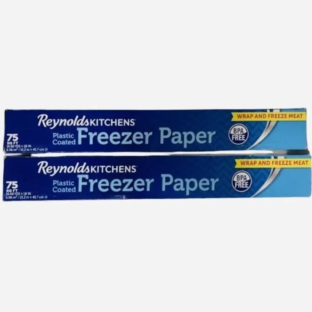 2 PK of Reynolds Kitchens Plastic Coated Freezer Paper BPA Free 75SQ FT 16.66YDS